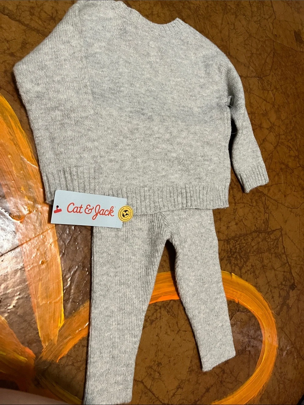 Cat & Jack Gray Knit Sweater and Ribbed Leggings Set